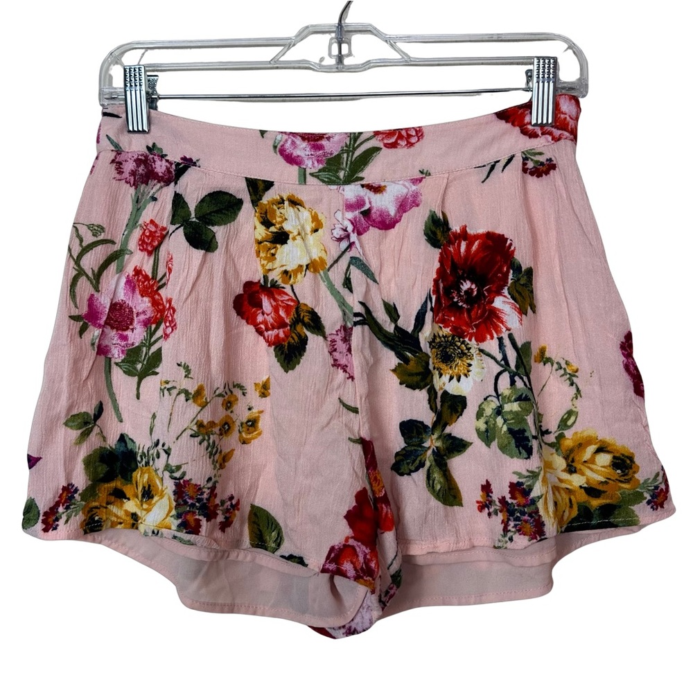 Blu Pepper Pink Floral Print Flowy High Rise Spring Summer Fully Lined Shorts S